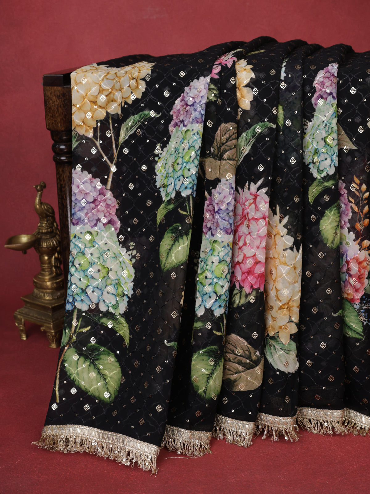 Black Georgette Saree With Embroidery And Fancy Border