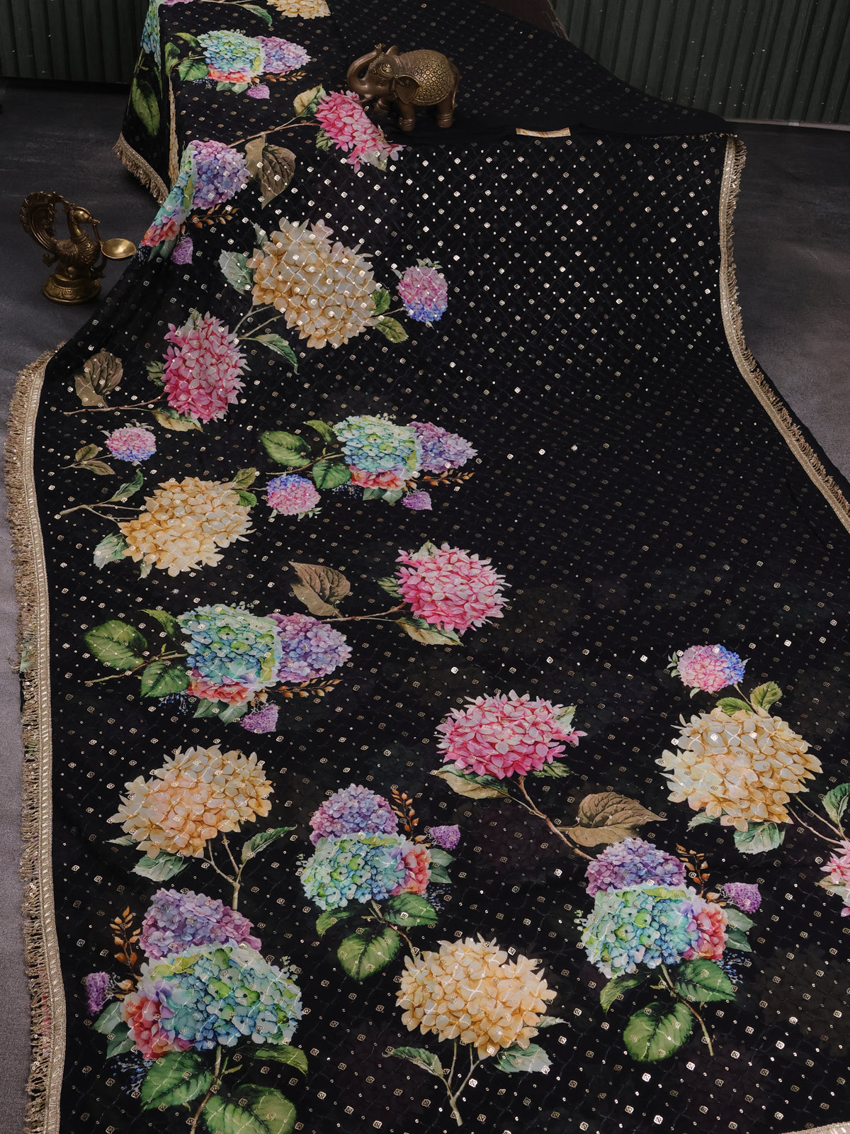 Black Georgette Saree With Embroidery And Fancy Border