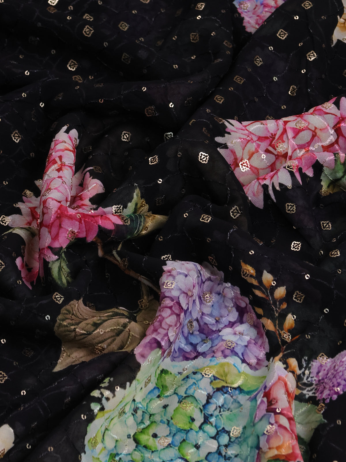 Black Georgette Saree With Embroidery And Fancy Border