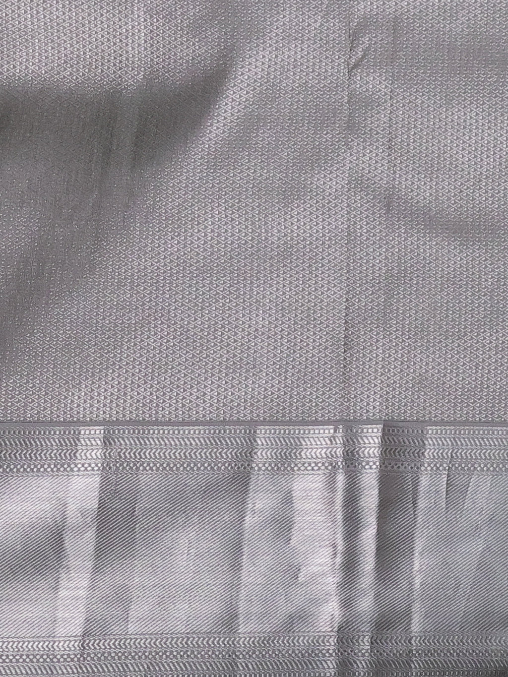 Pearl Grey Kanchipuram Silk Saree With Allover Embroidery And Silver Zari