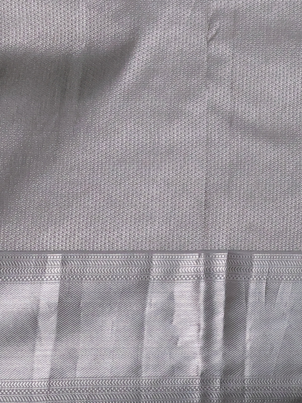 Pearl Grey Kanchipuram Silk Saree With Allover Embroidery And Silver Zari