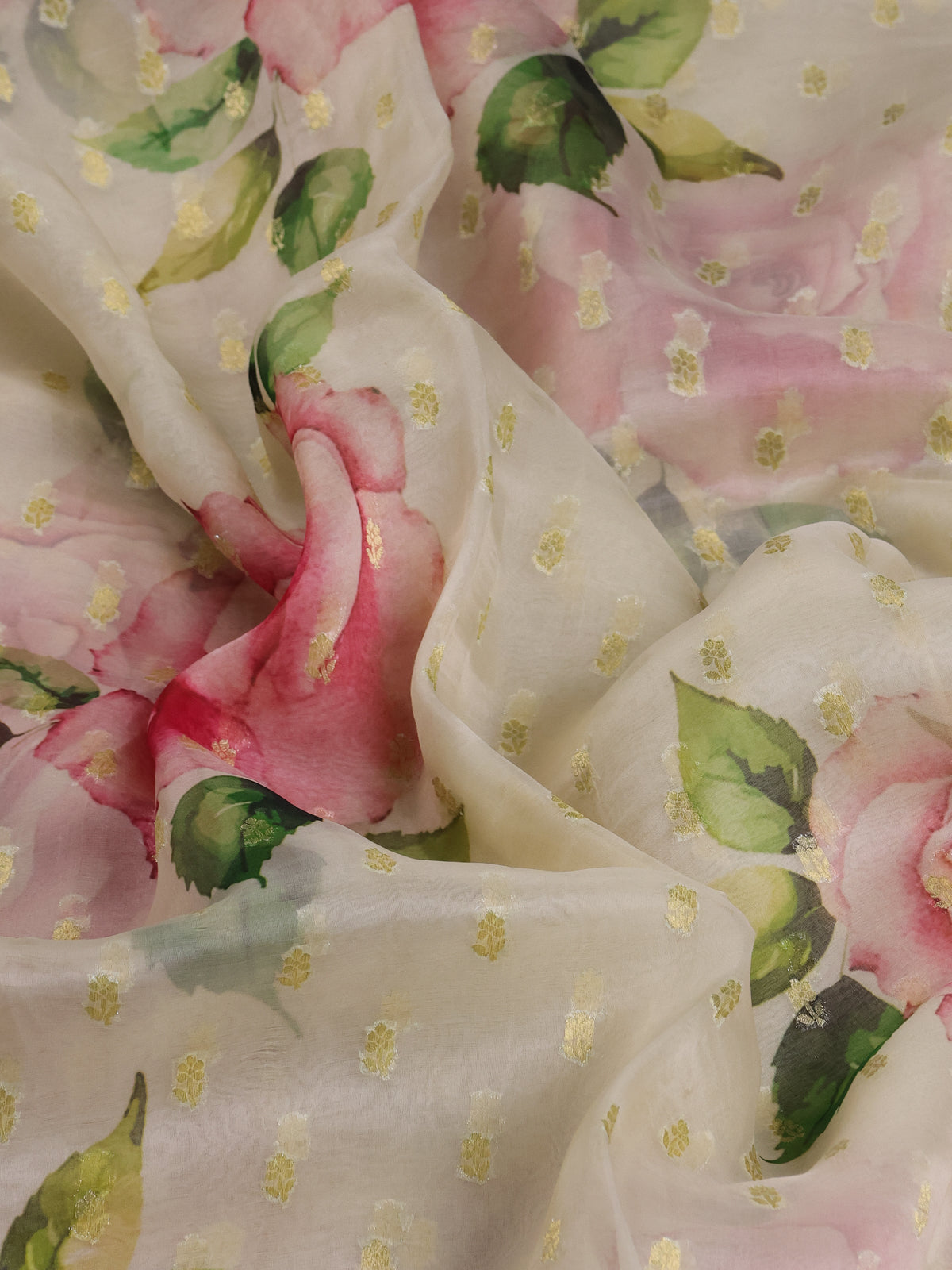 Cream Organza With Zari Weave Embroidery Patch Border