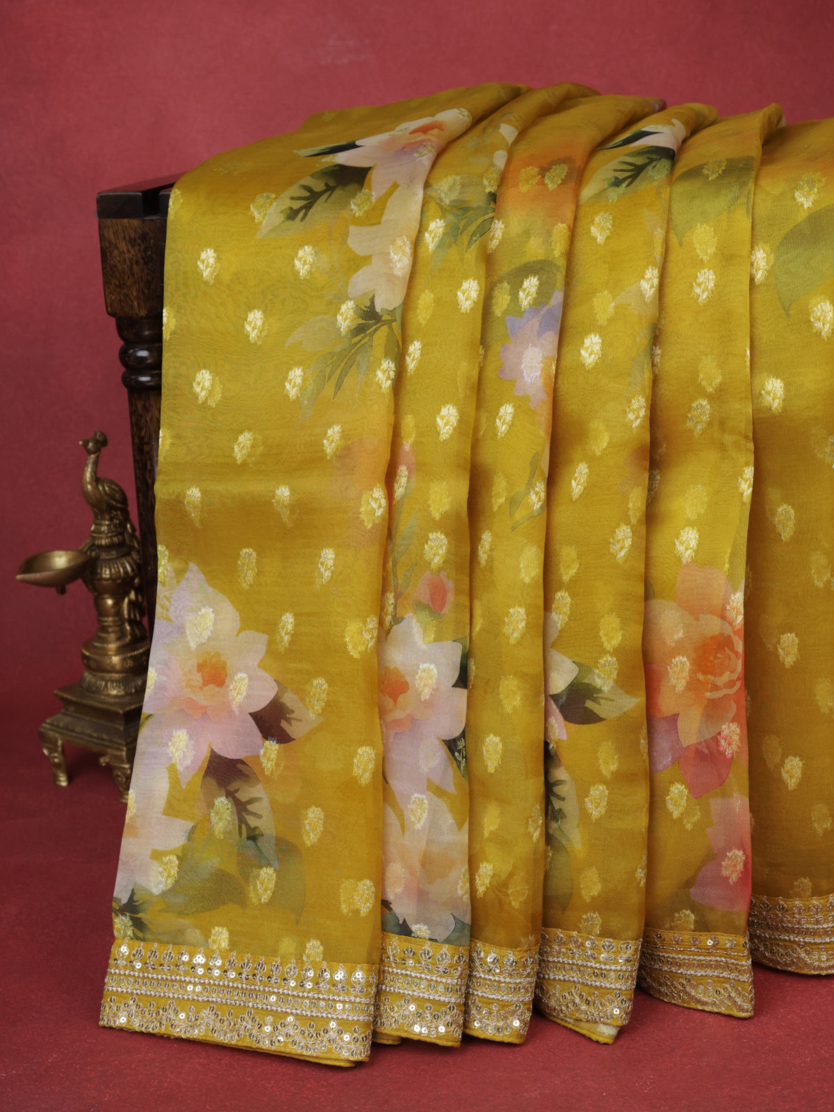 Yellow Organza With Zari Weave Embroidery Patch Border