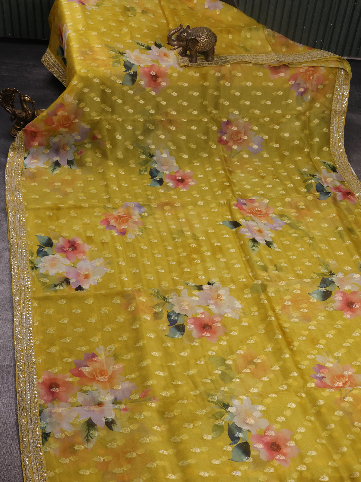 Yellow Organza With Zari Weave Embroidery Patch Border