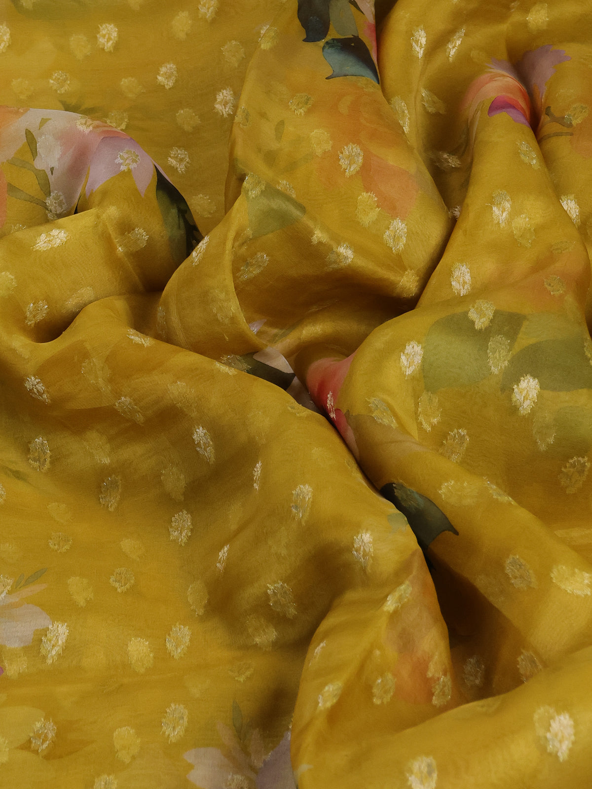 Yellow Organza With Zari Weave Embroidery Patch Border