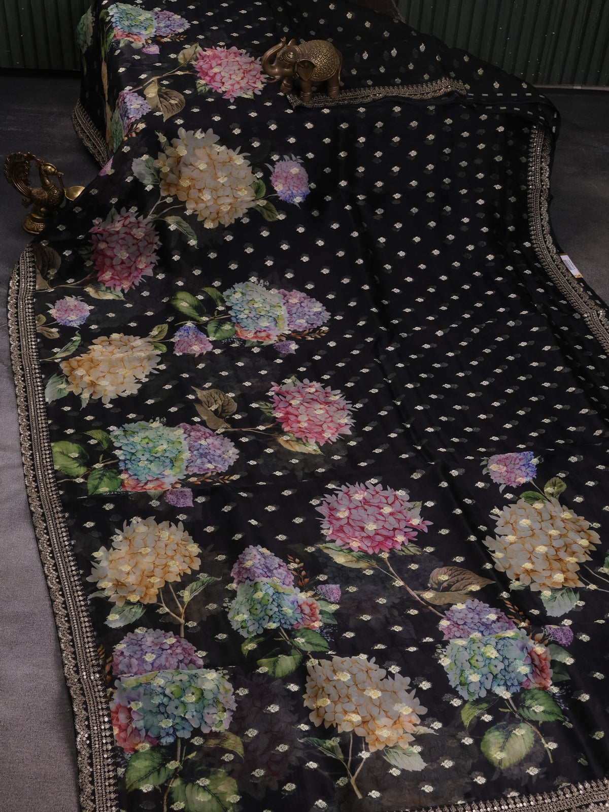 Classic Black Organza With Zari Weave Embroidery Patch Border