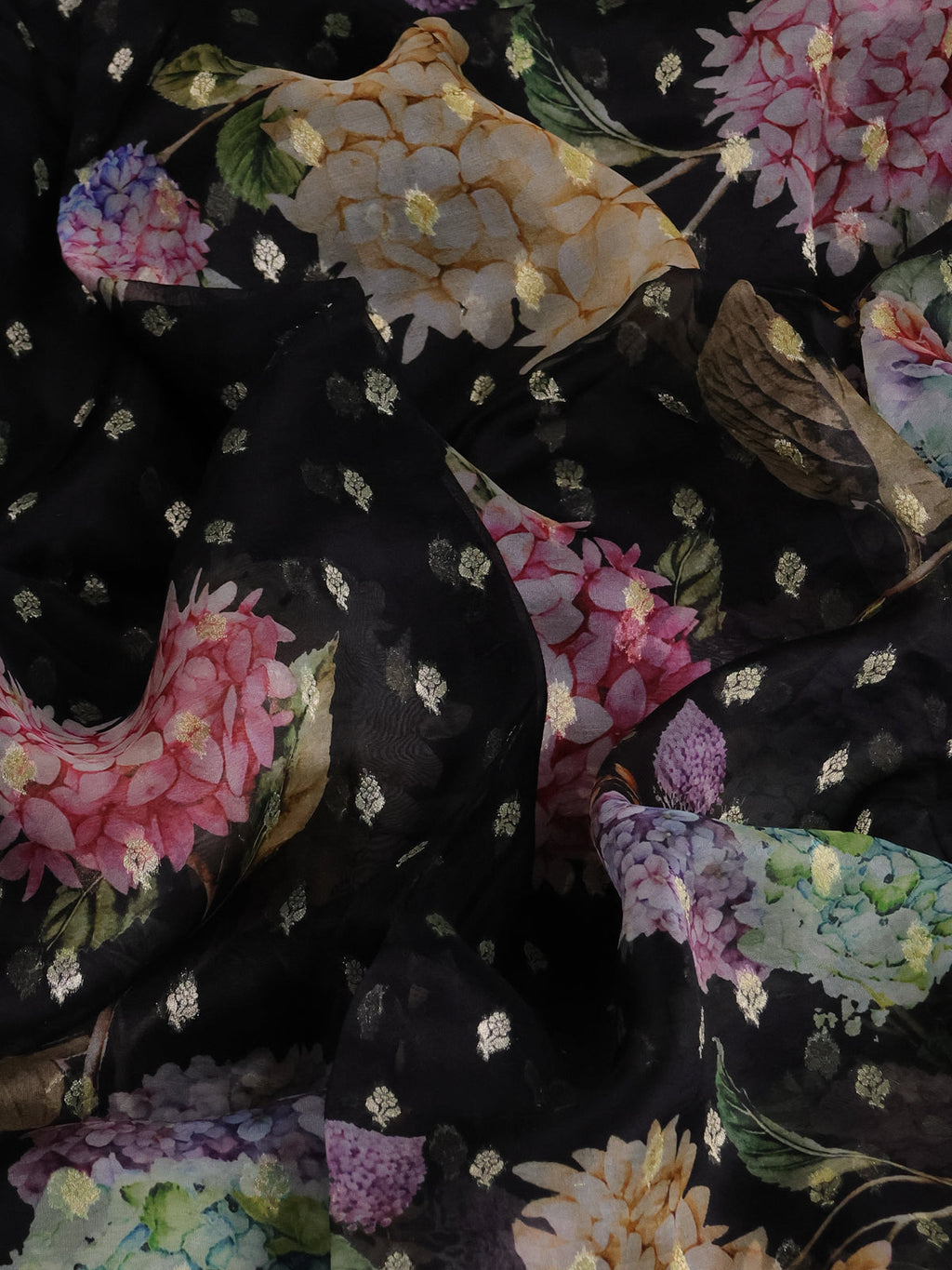 Classic Black Organza With Zari Weave Embroidery Patch Border