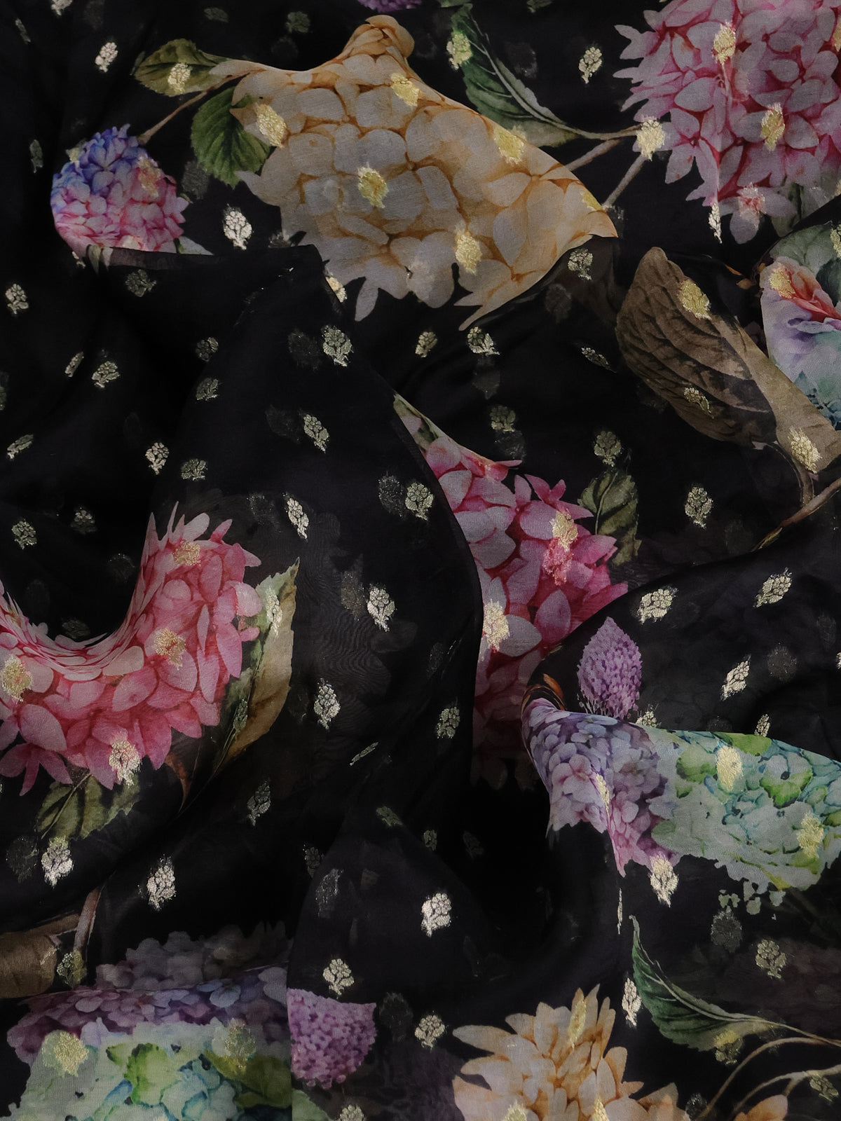 Classic Black Organza With Zari Weave Embroidery Patch Border
