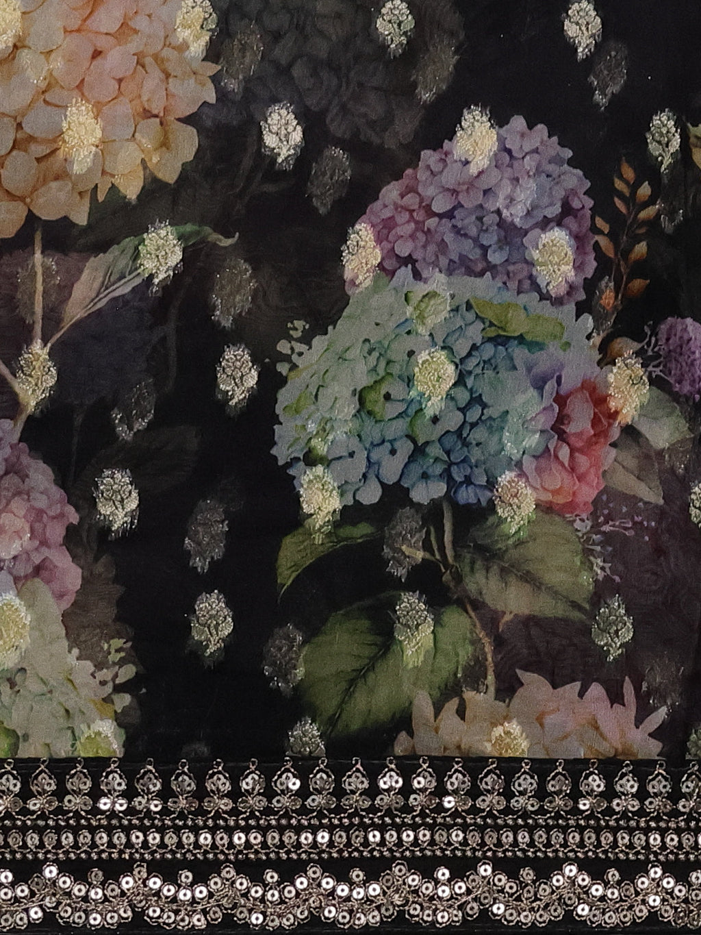 Classic Black Organza With Zari Weave Embroidery Patch Border