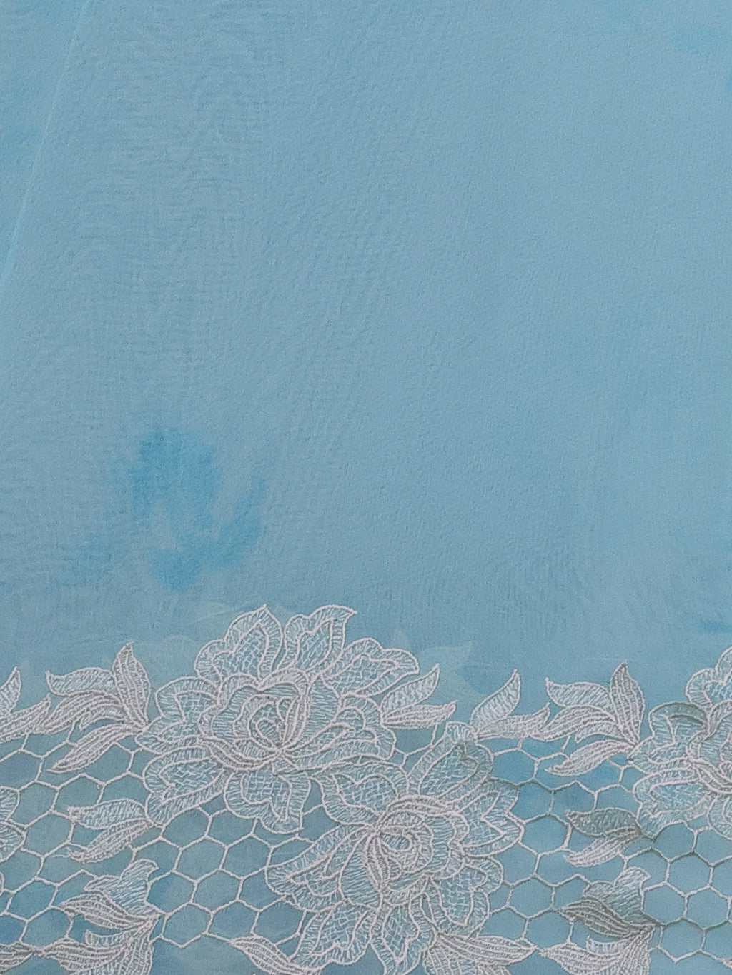 Aqua Blue Georgette Saree With Scalap And Lace Type Embroidery