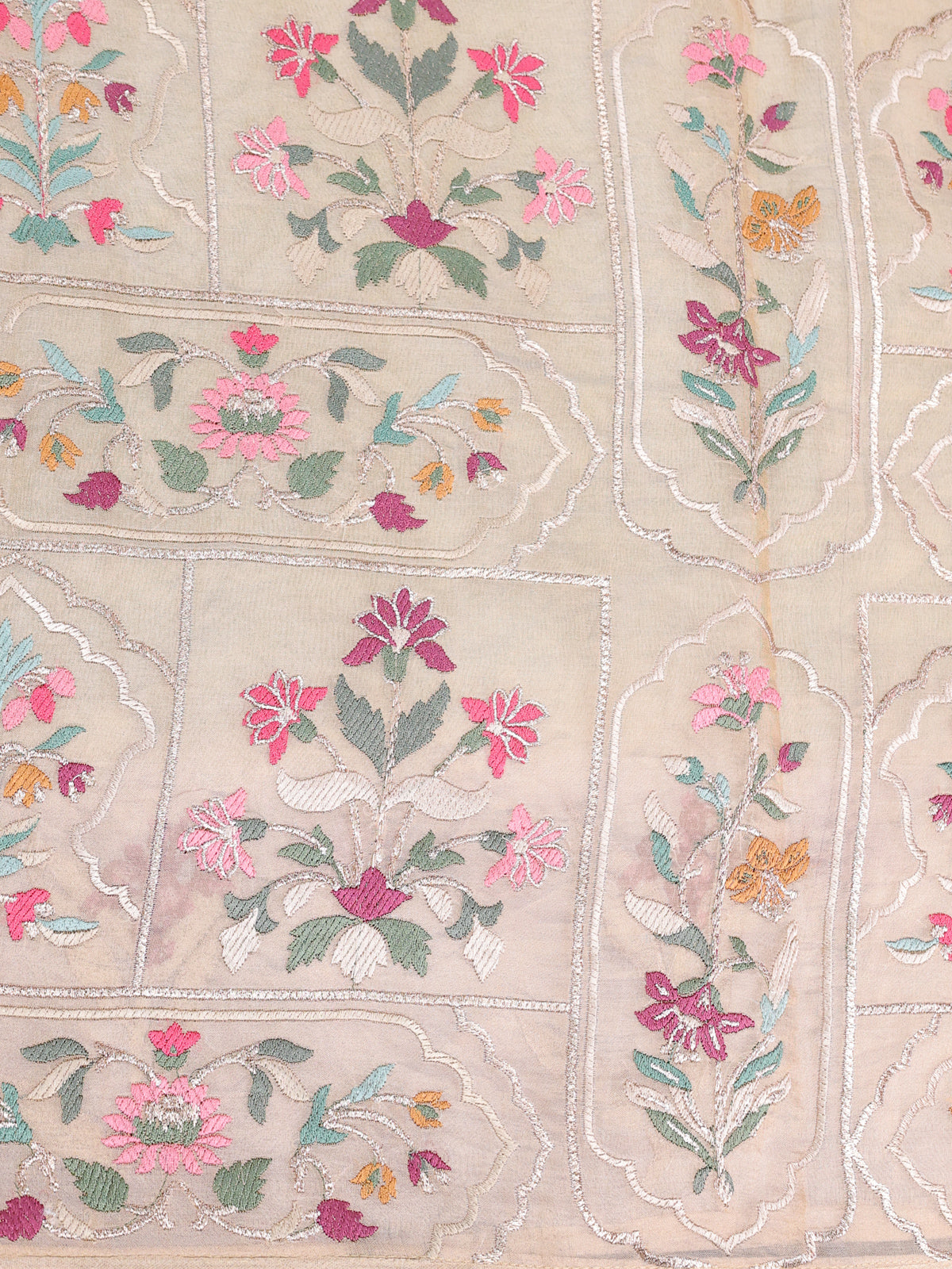 Pista Green Pure Organza Silk Saree With Floral Embroidery