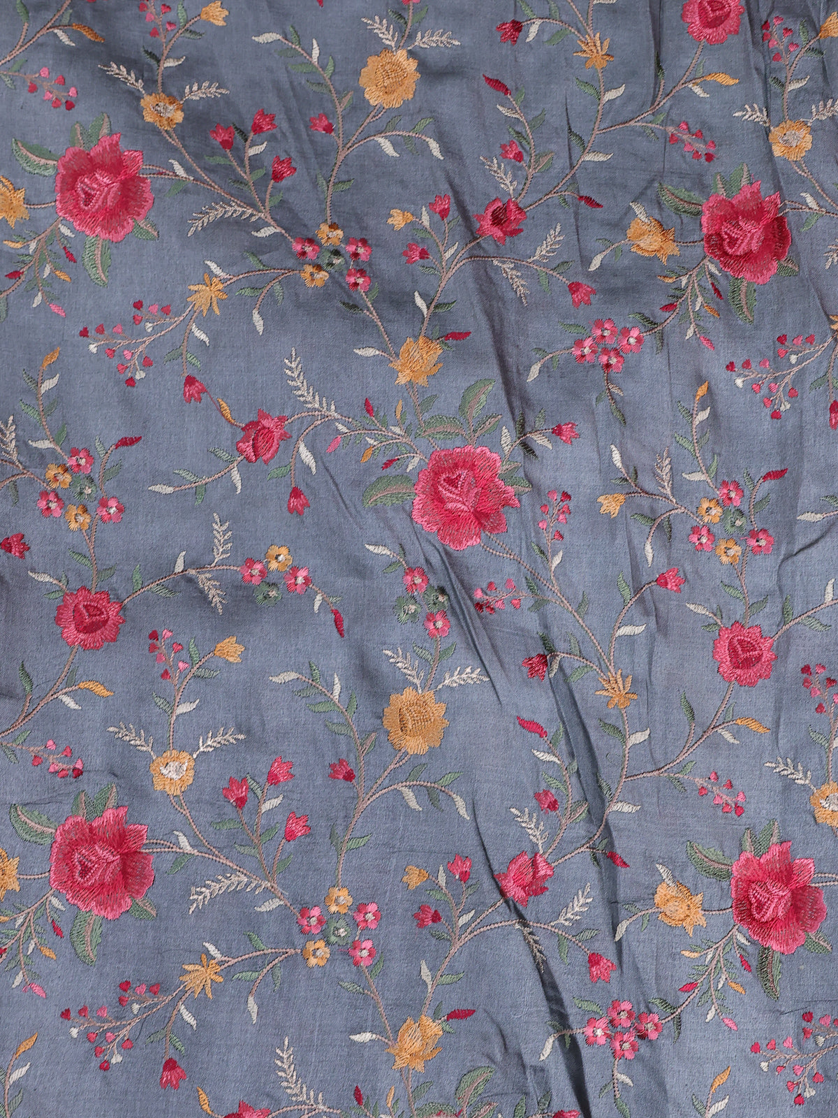 Grey Organza Silk Saree With Floral Embroidery Border