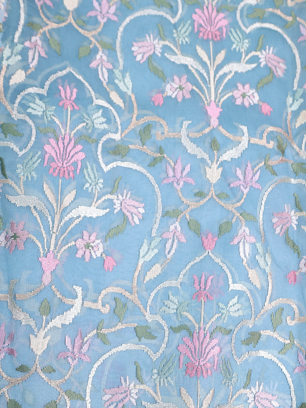 Pastel Blue Organza Silk Saree With Floral Embroidery Border