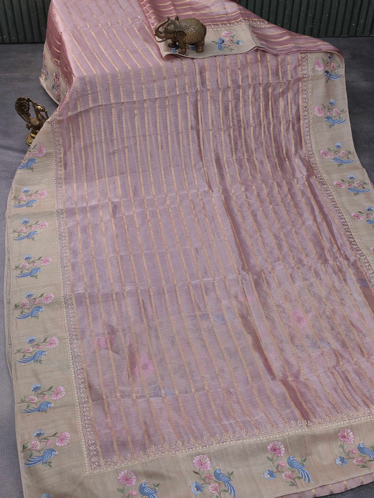 Pastel Pink Tissue Organza Silk Saree With Zari Weaves & Border Embroidery