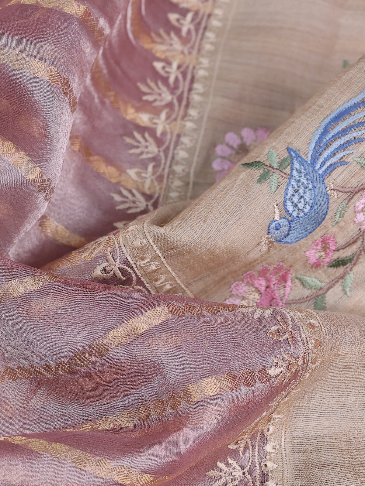 Pastel Pink Tissue Organza Silk Saree With Zari Weaves & Border Embroidery