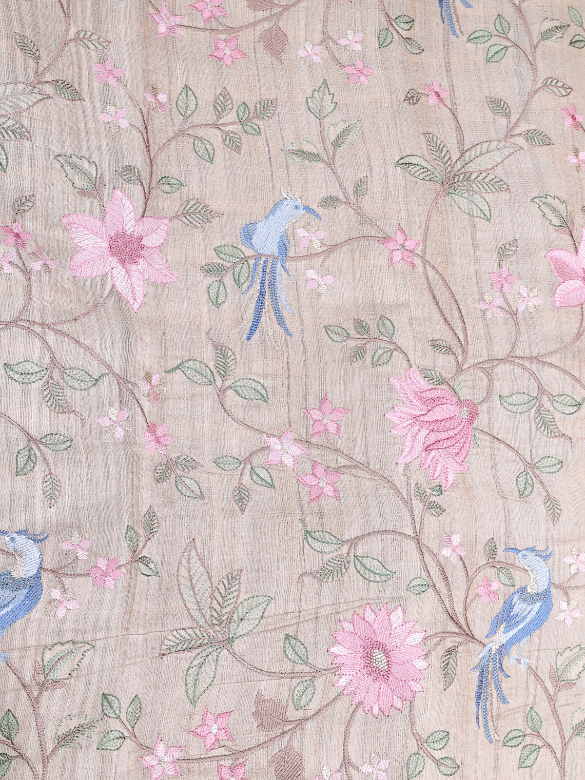 Beige Tissue Organza Silk Saree With Zari Weaves & Border Embroidery