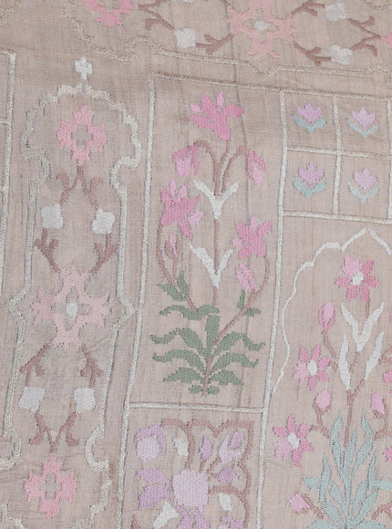 Beige Tissue Organza Silk Saree With Zari Weaves & Border Embroidery