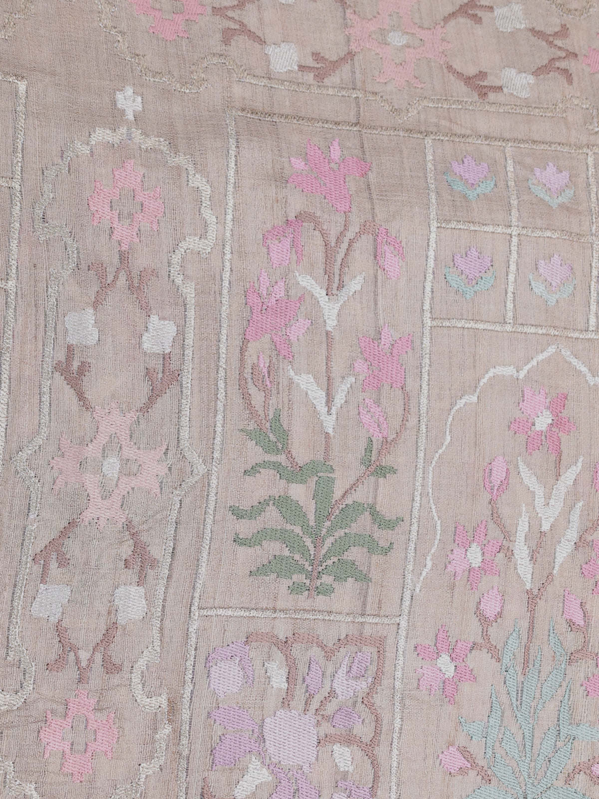 Beige Tissue Organza Silk Saree With Zari Weaves & Border Embroidery