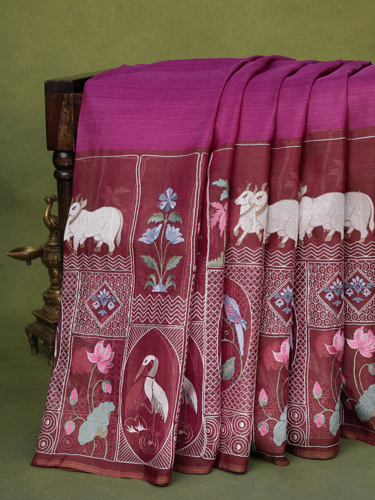 Purple Pure Organza Silk Saree With Long Embroidery Border