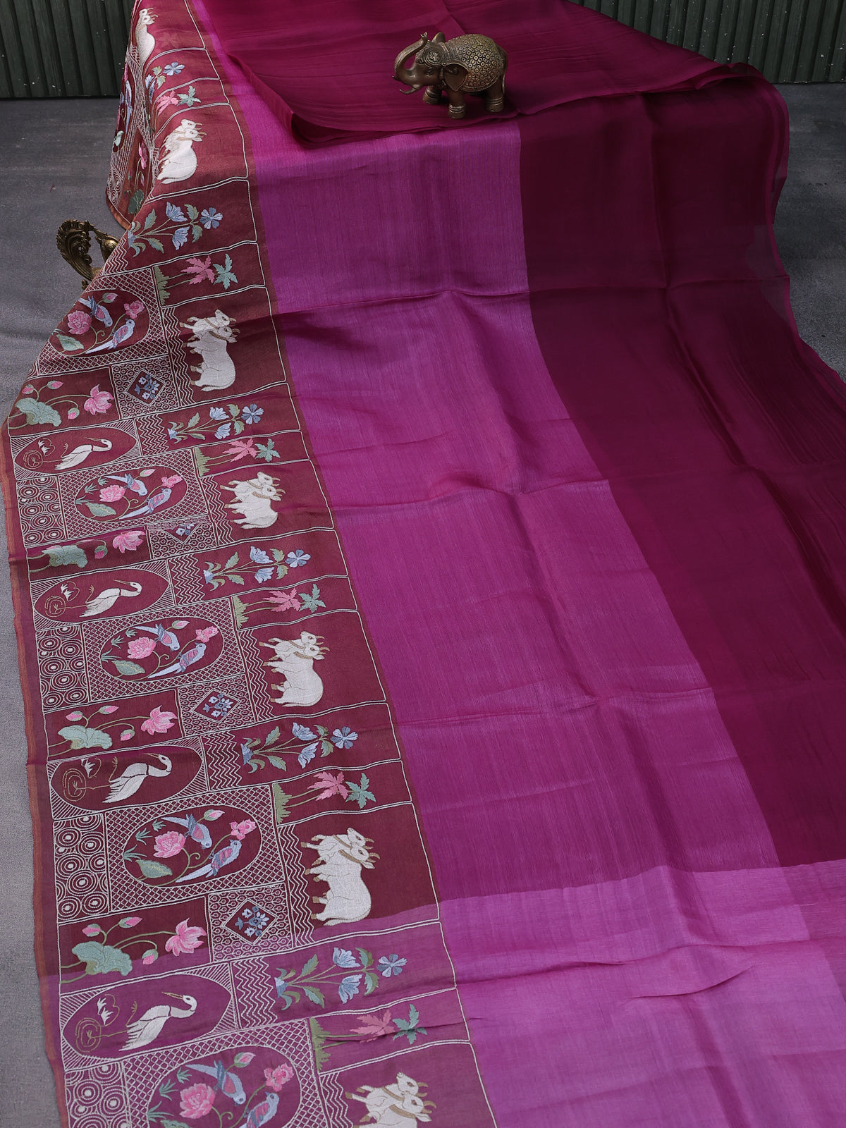 Purple Pure Organza Silk Saree With Long Embroidery Border