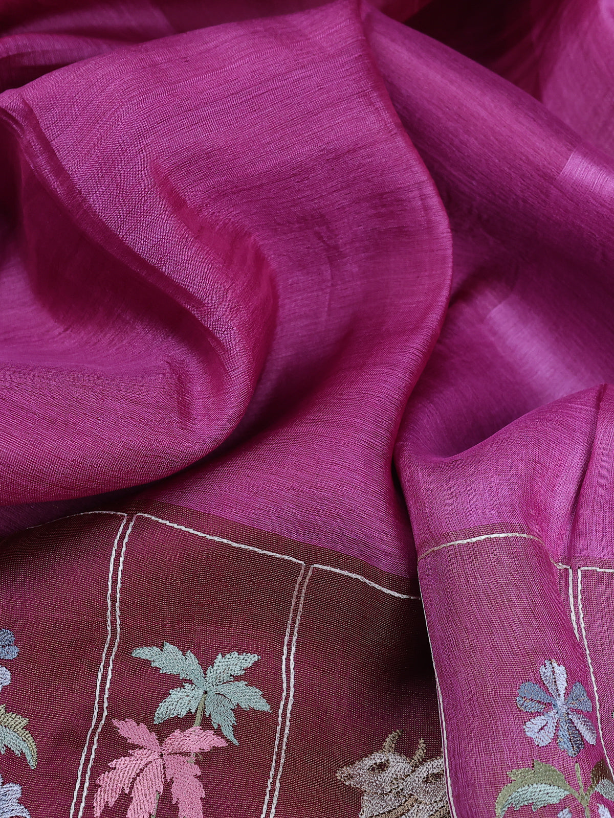 Purple Pure Organza Silk Saree With Long Embroidery Border
