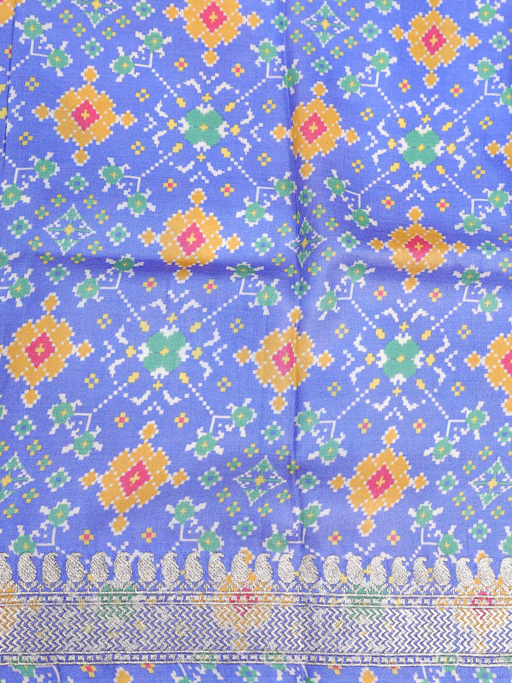 Beige Blue Yellow Tussar Silk Saree With Leheriya Design And Embroided Butta Border