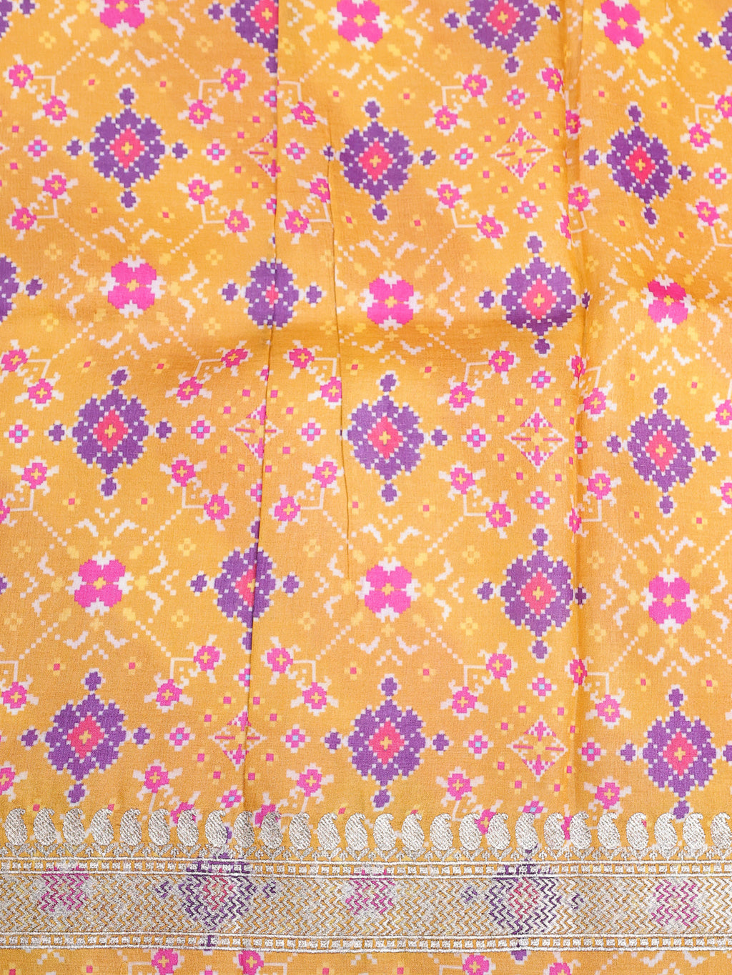 Beige Pink Yellow Tussar Silk Saree With Leheriya Design And Embroided Butta Border