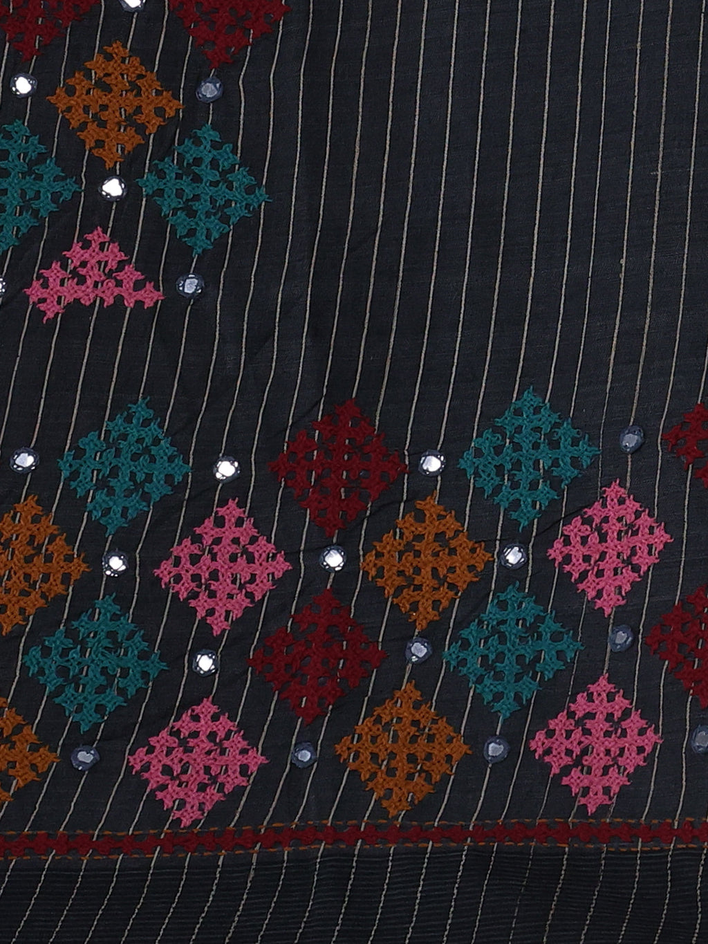 Beige & Grey Pure Tussar Silk Saree With Allover Kutch Embroidery
