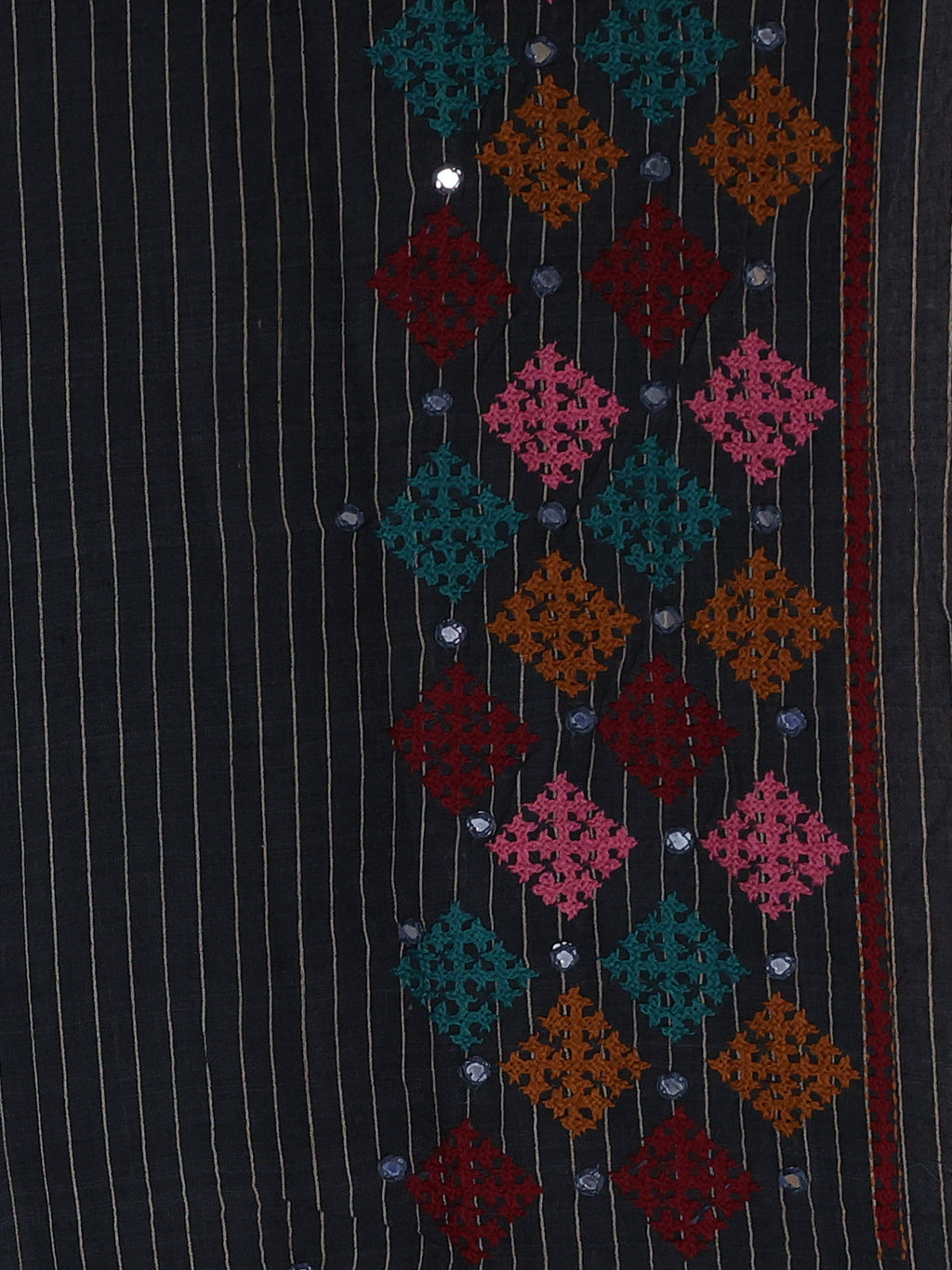 Beige & Grey Pure Tussar Silk Saree With Allover Kutch Embroidery