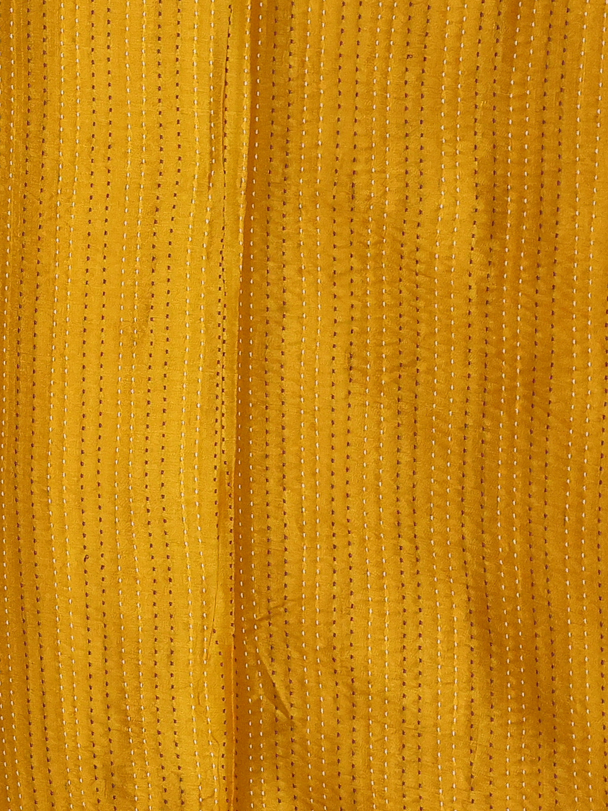 Mango Yellow Pure Tussar Silk Saree With Allover Mirror Work & Kutch Embroidery