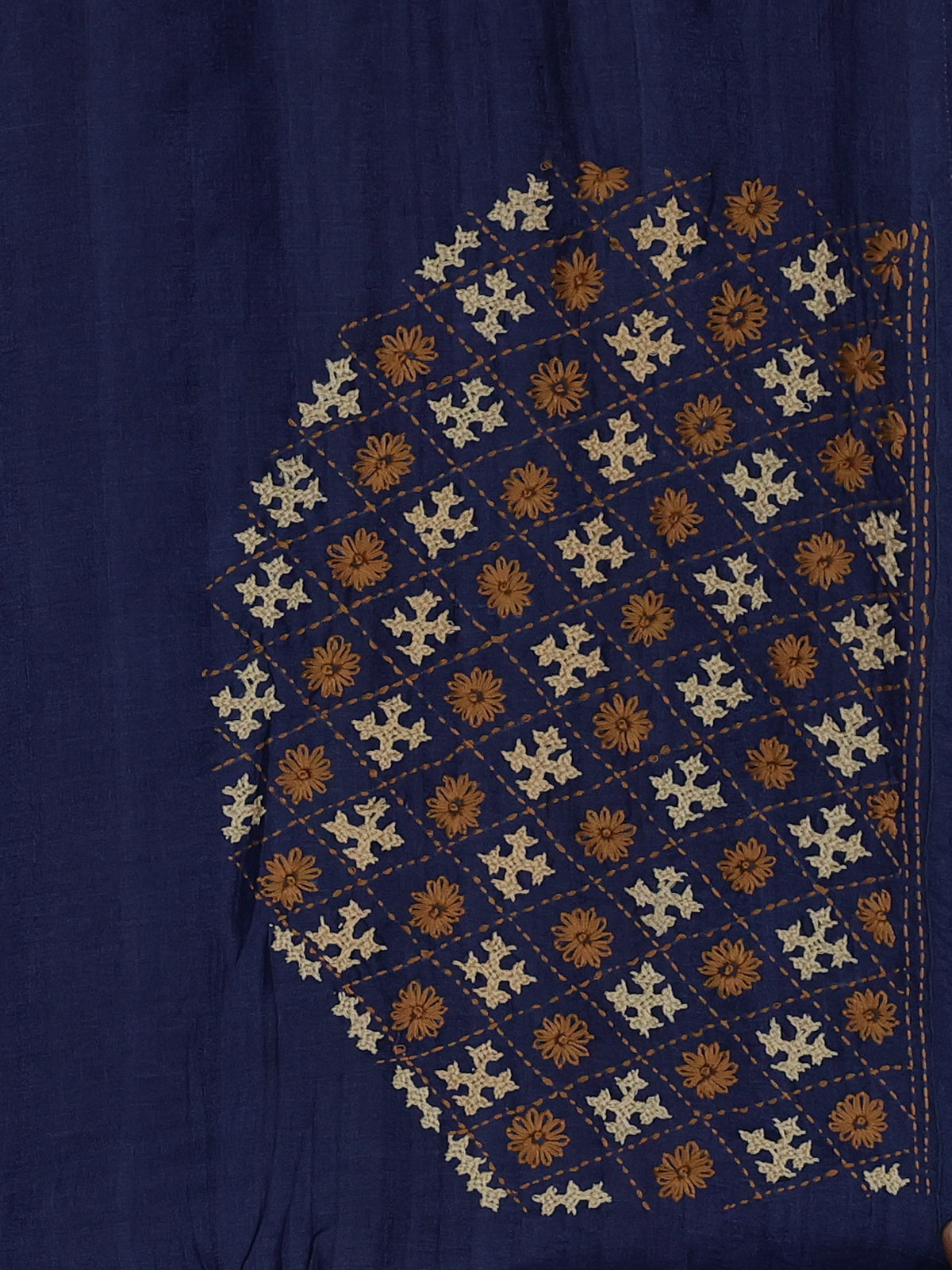 Blue Pure Tussar Silk Saree With Allover Kutch Embroidery & Pita Work