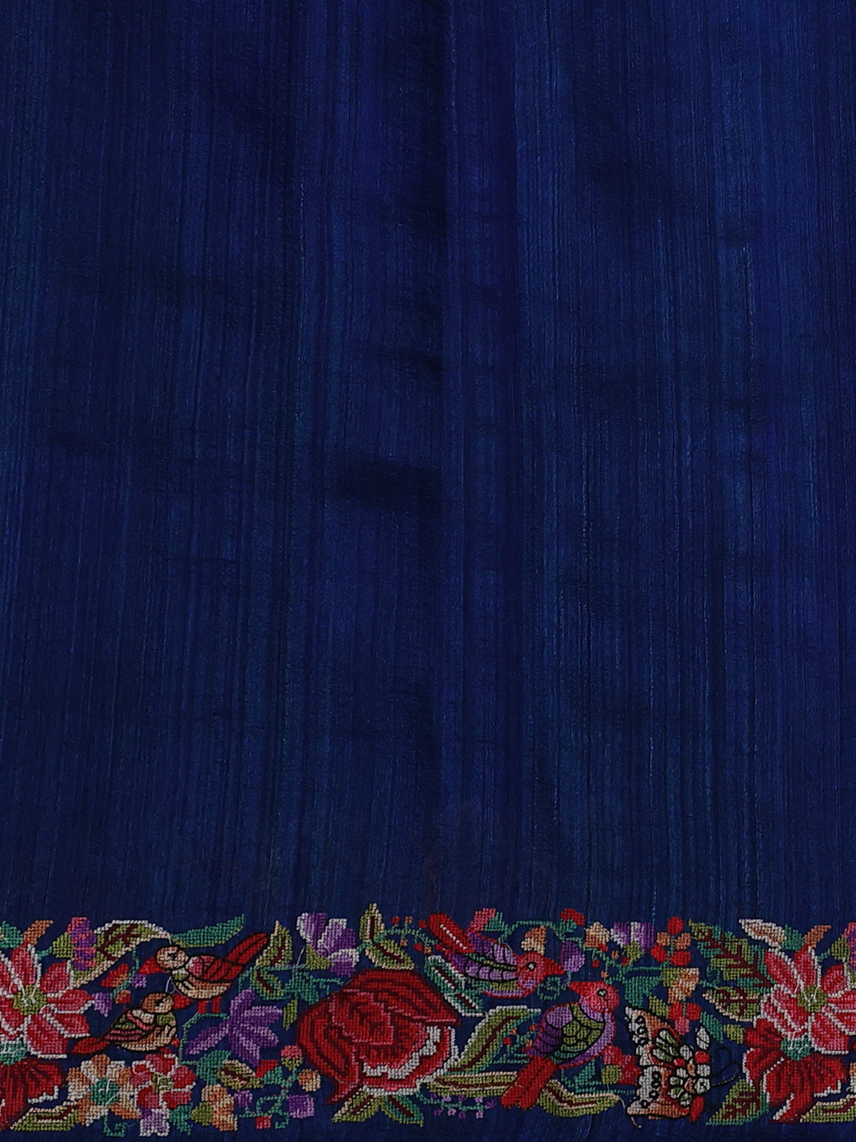 Peacock Blue Bengal Tussar Silk Saree With Convent Embroidery And Sequin Weaves