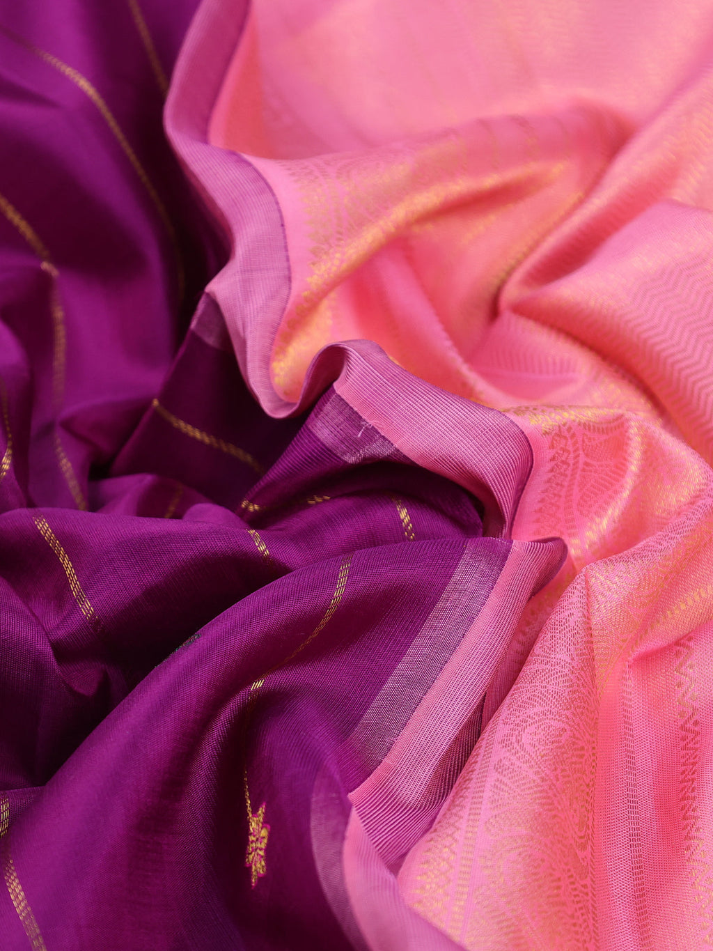Purple & Candy Pink Kanchipuram Silk Saree Witth Golden Zari Weaves