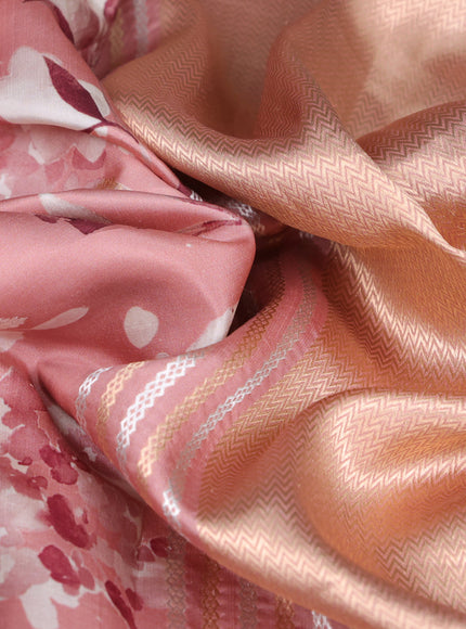 Peach Banarasi Silk Saree With Allover Digital Prints & Zari Butta Border