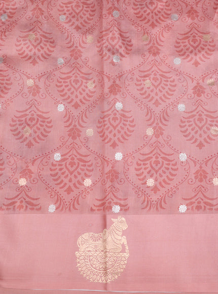 Peach Banarasi Silk Saree With Allover Digital Prints & Zari Butta Border