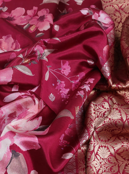 Maroon Banarasi Silk Saree With Allover Digital Prints & Zari Butta Border