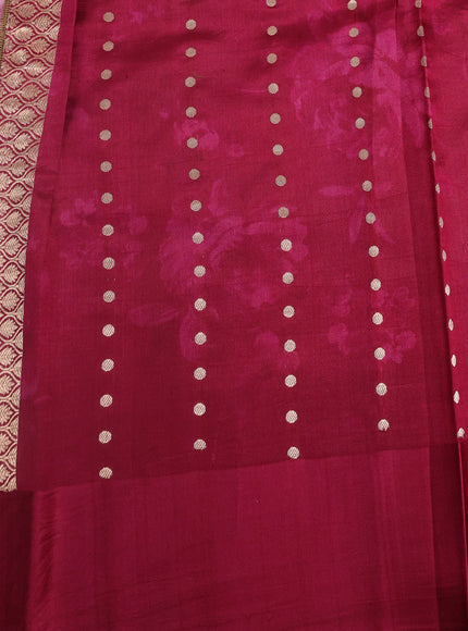 Maroon Banarasi Silk Saree With Allover Digital Prints & Zari Butta Border