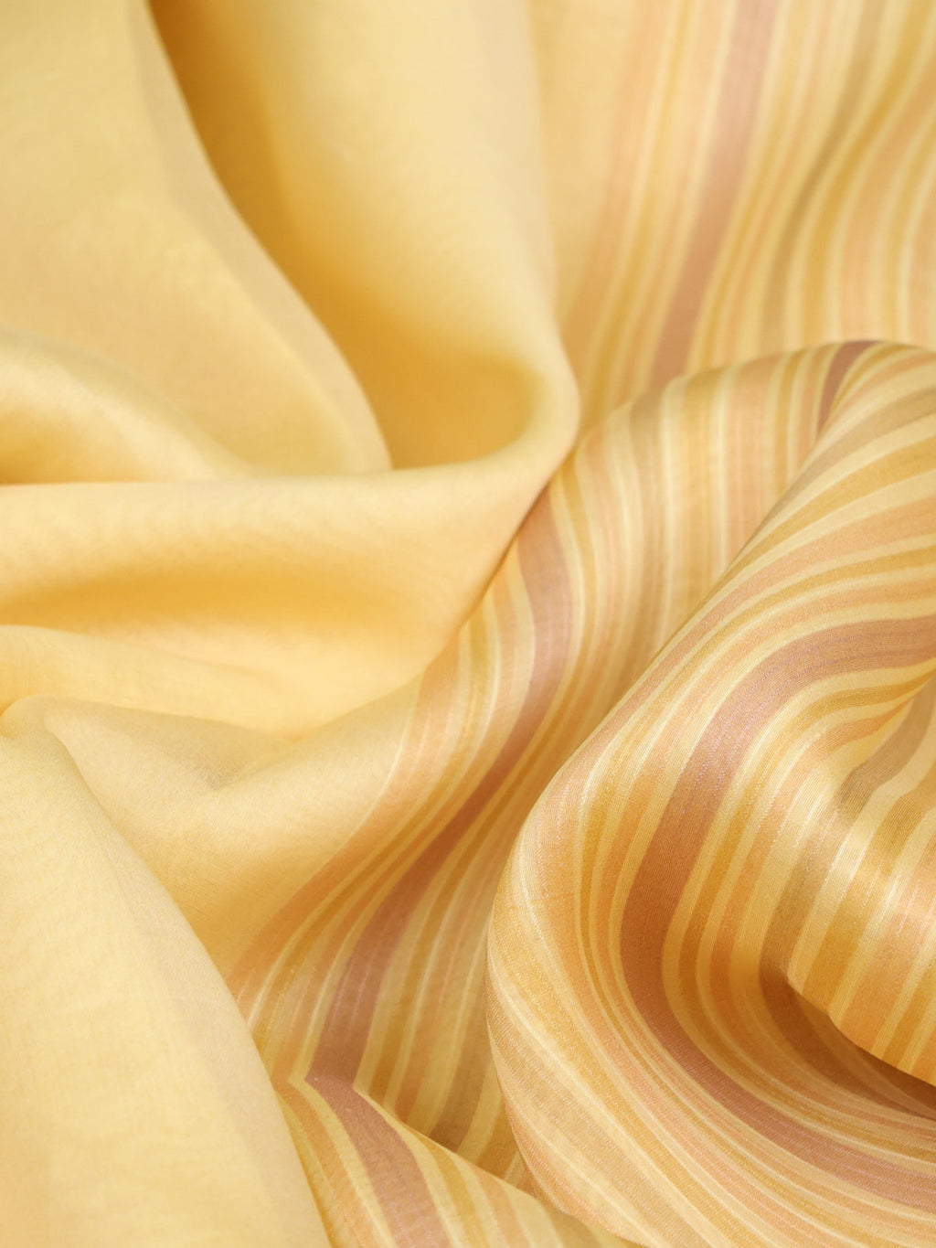 Yellow Green Banarasi Kora Saree With Plain Body And Satin Border Prints