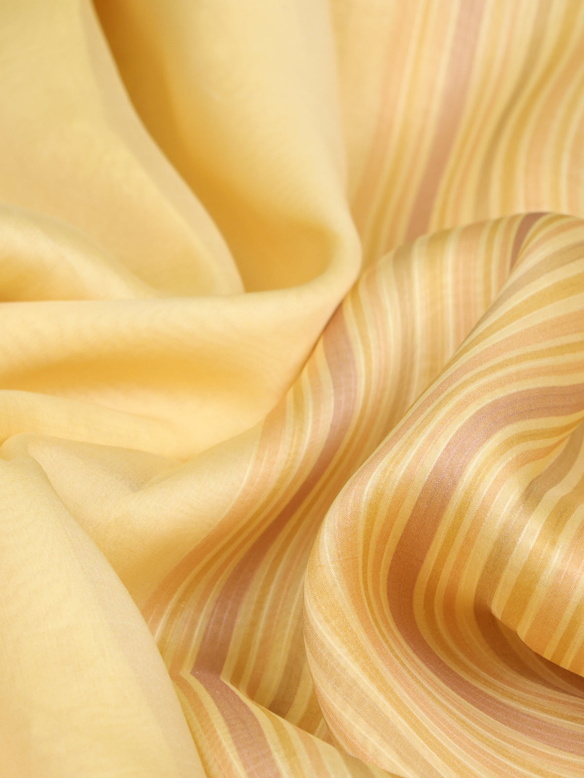 Yellow Green Banarasi Kora Saree With Plain Body And Satin Border Prints