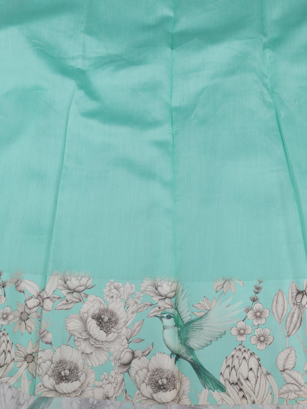 Teal Blue Banarasi Kora Saree With Plain Body And Satin Border Prints