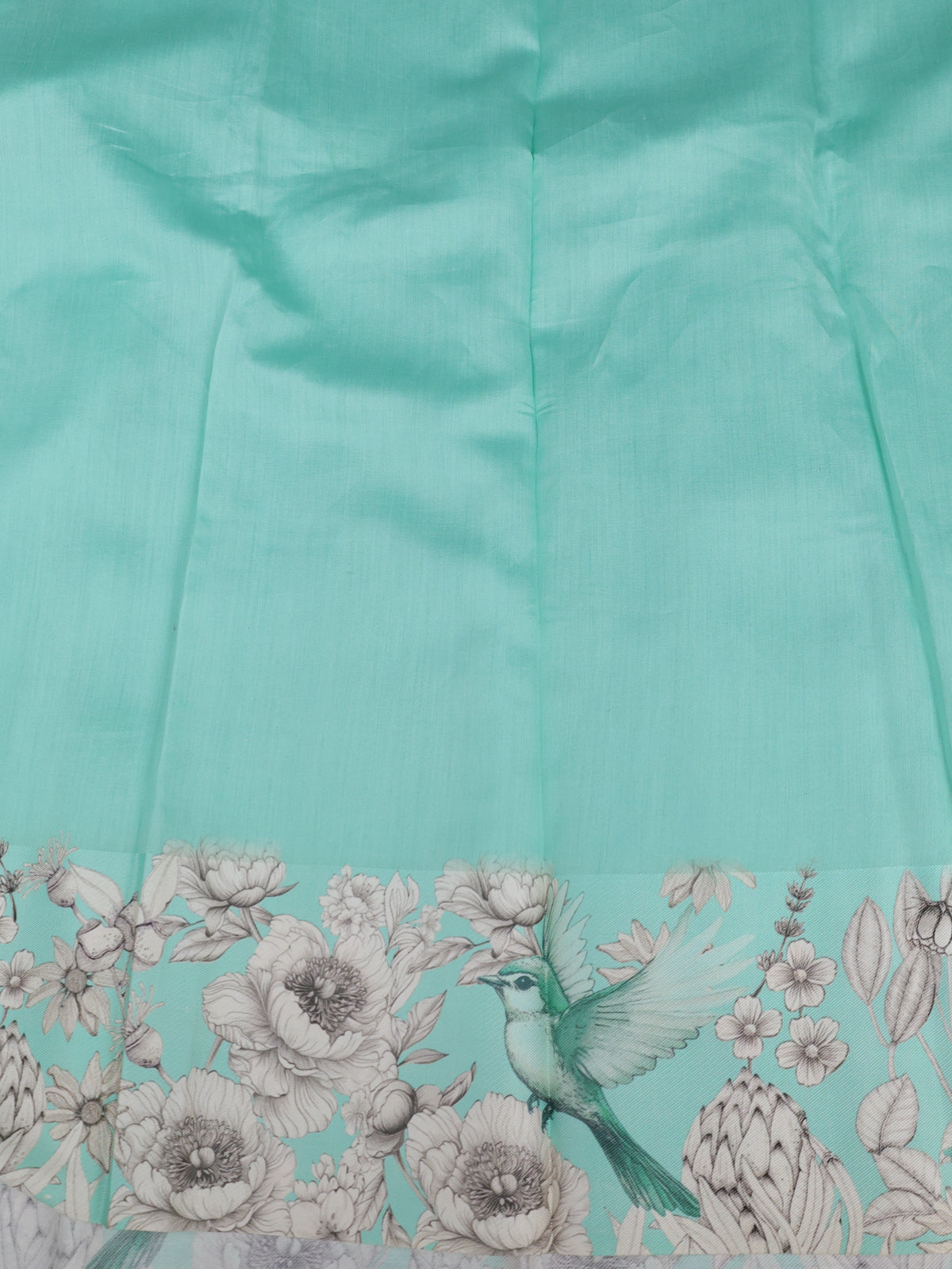 Teal Blue Banarasi Kora Saree With Plain Body And Satin Border Prints