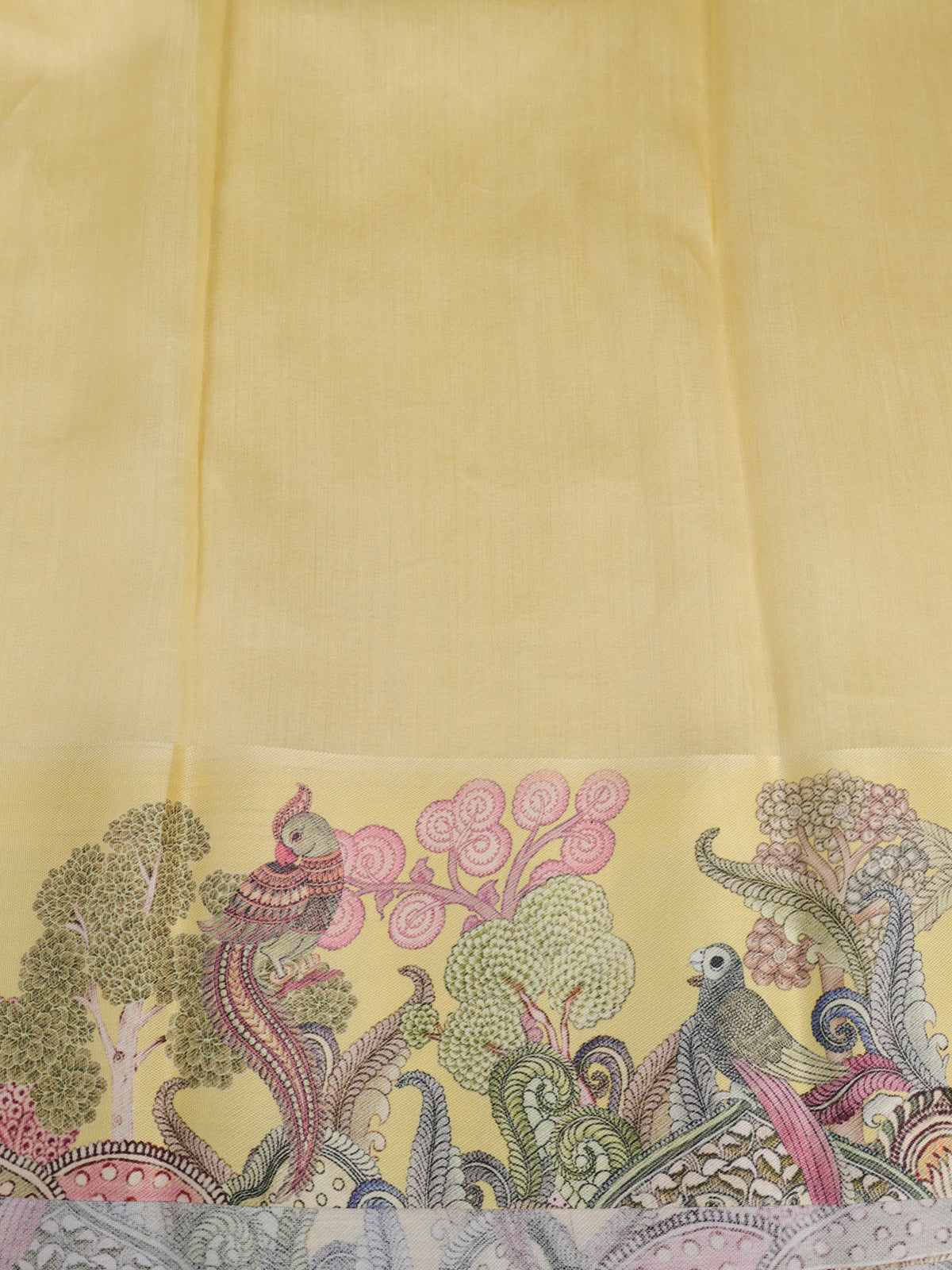 Yellow Banarasi Kora Saree With Plain Body And Satin Border Prints
