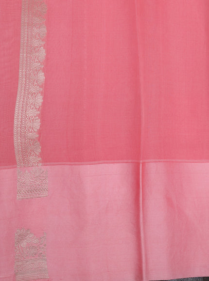 Peach Pink Banarasi Kora Saree With Allover Thread Weaves And Satin Border