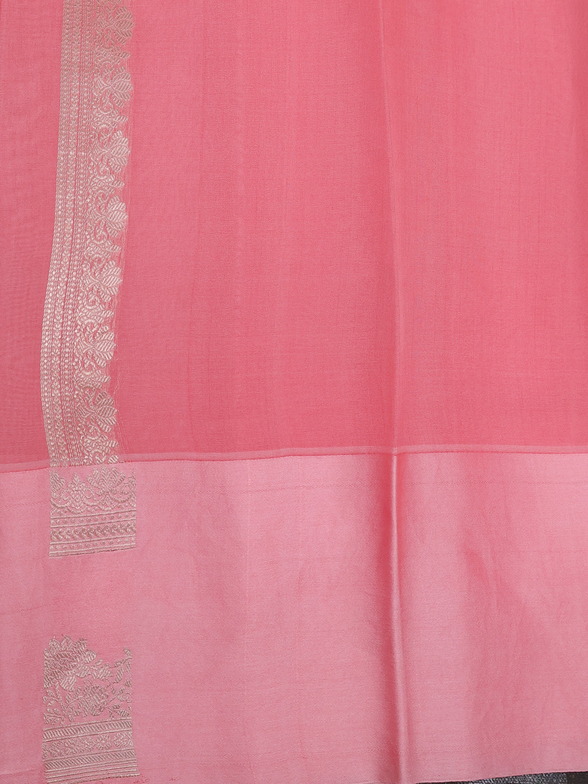 Peach Pink Banarasi Kora Saree With Allover Thread Weaves And Satin Border
