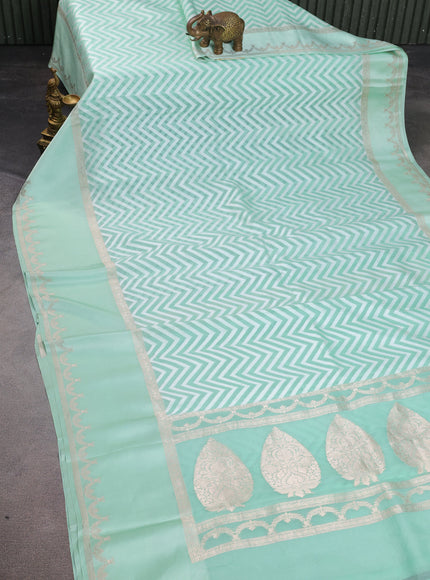 Teal Green Banarasi Kora Saree With Allover Thread Weaves And Satin Border
