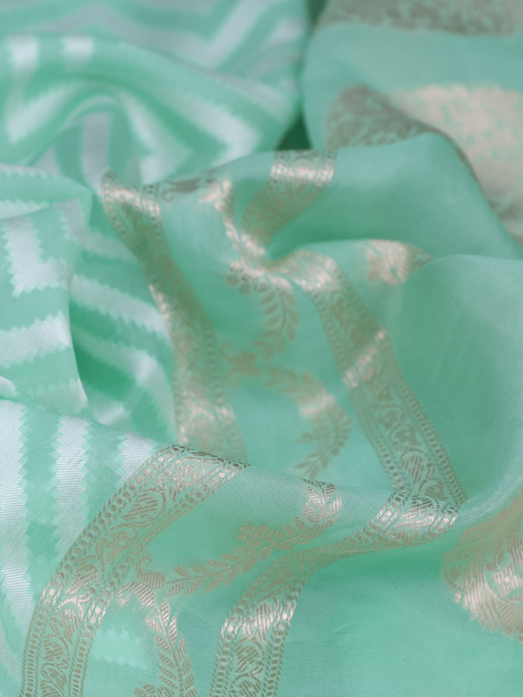 Teal Green Banarasi Kora Saree With Allover Thread Weaves And Satin Border