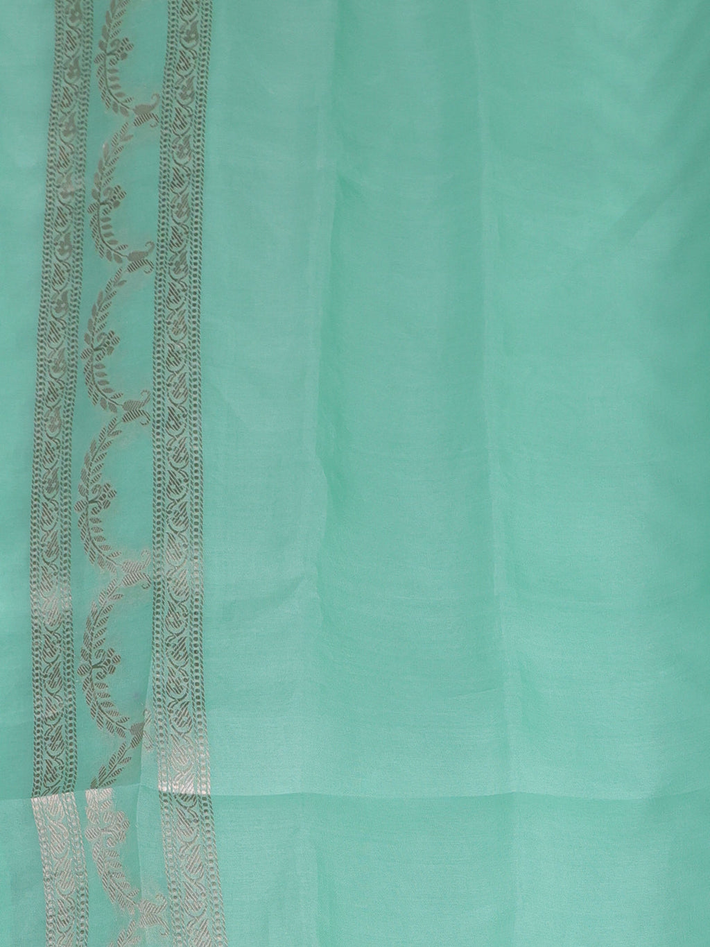 Teal Green Banarasi Kora Saree With Allover Thread Weaves And Satin Border