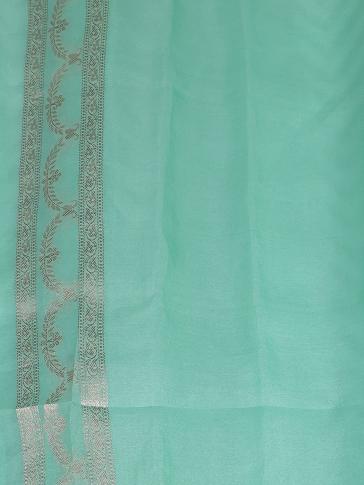 Teal Green Banarasi Kora Saree With Allover Thread Weaves And Satin Border