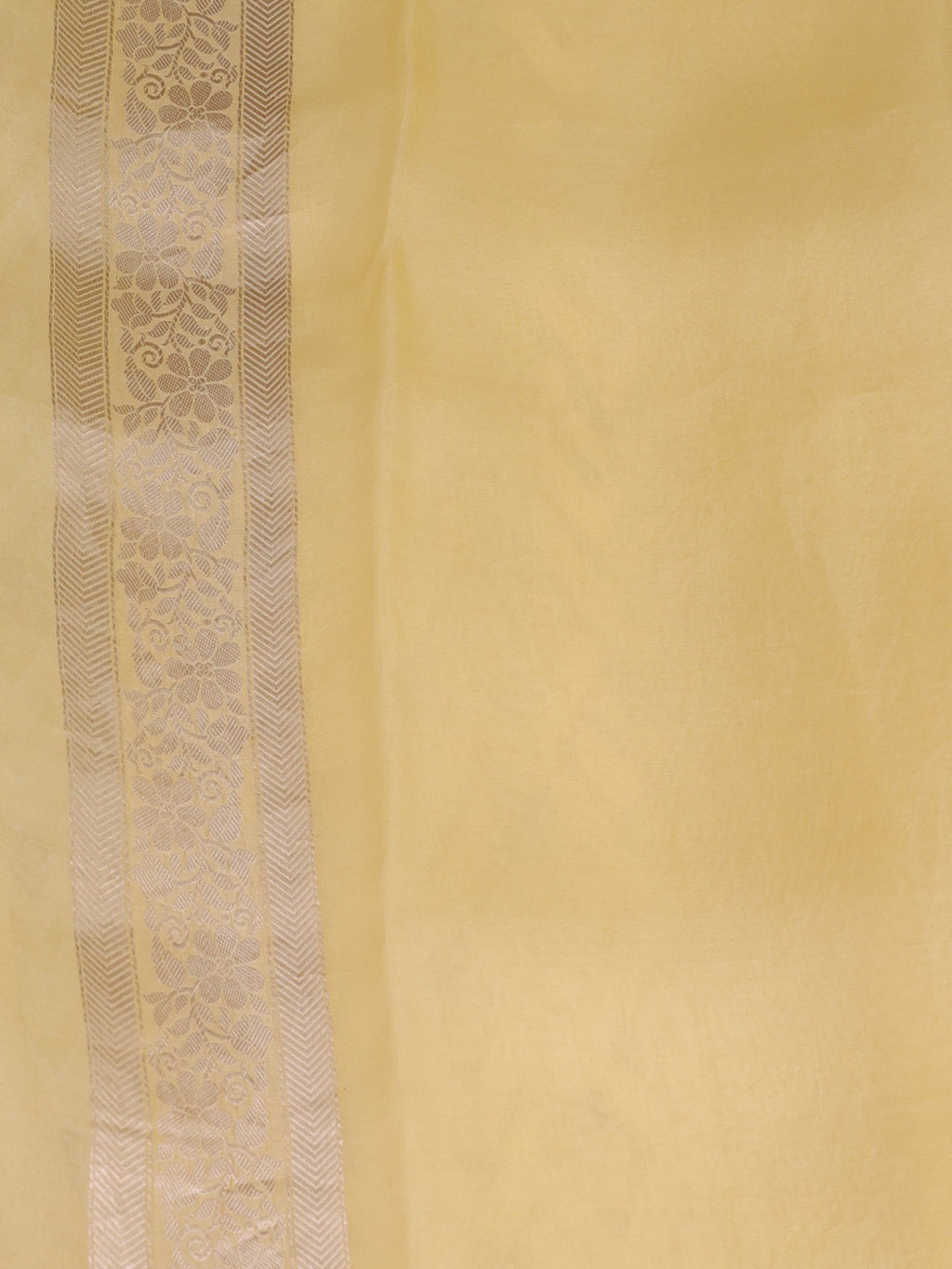 Pale Yellow Banarasi Kora Saree With Allover Thread Weaves And Satin Border