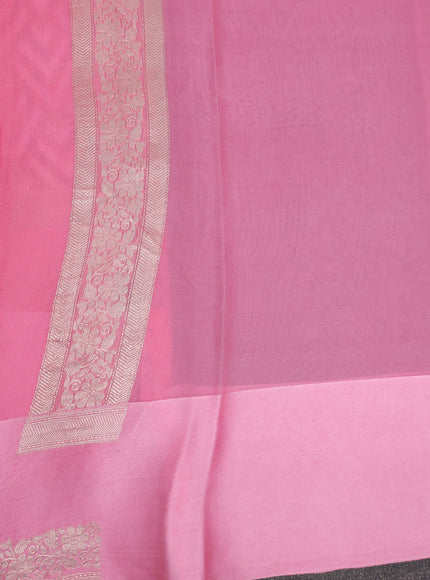 Light Pink Banarasi Kora Saree With Allover Thread Weaves And Satin Border